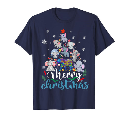 Elephant Xmas Snow Tree Animal Xmas Merry Christmas Elephant T-Shirt