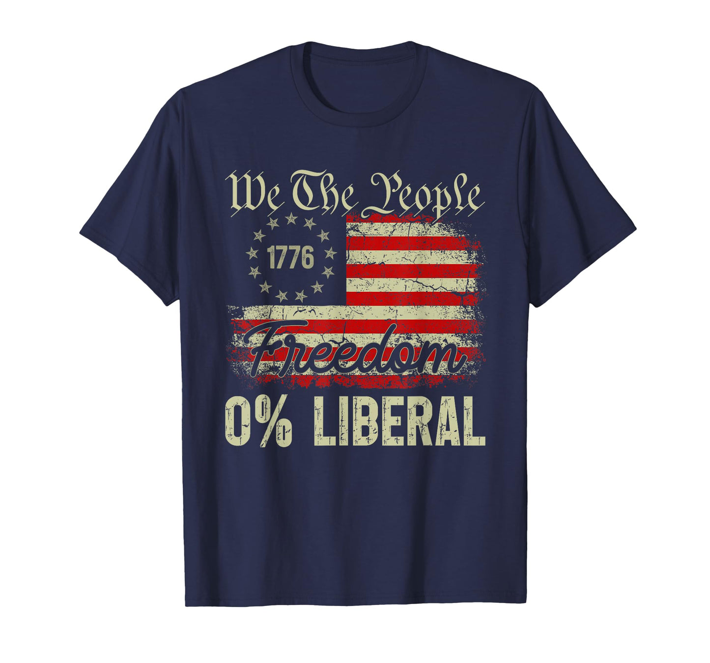 0% Liberal 100% American Zero Percent Liberal US Flag Retro T-Shirt