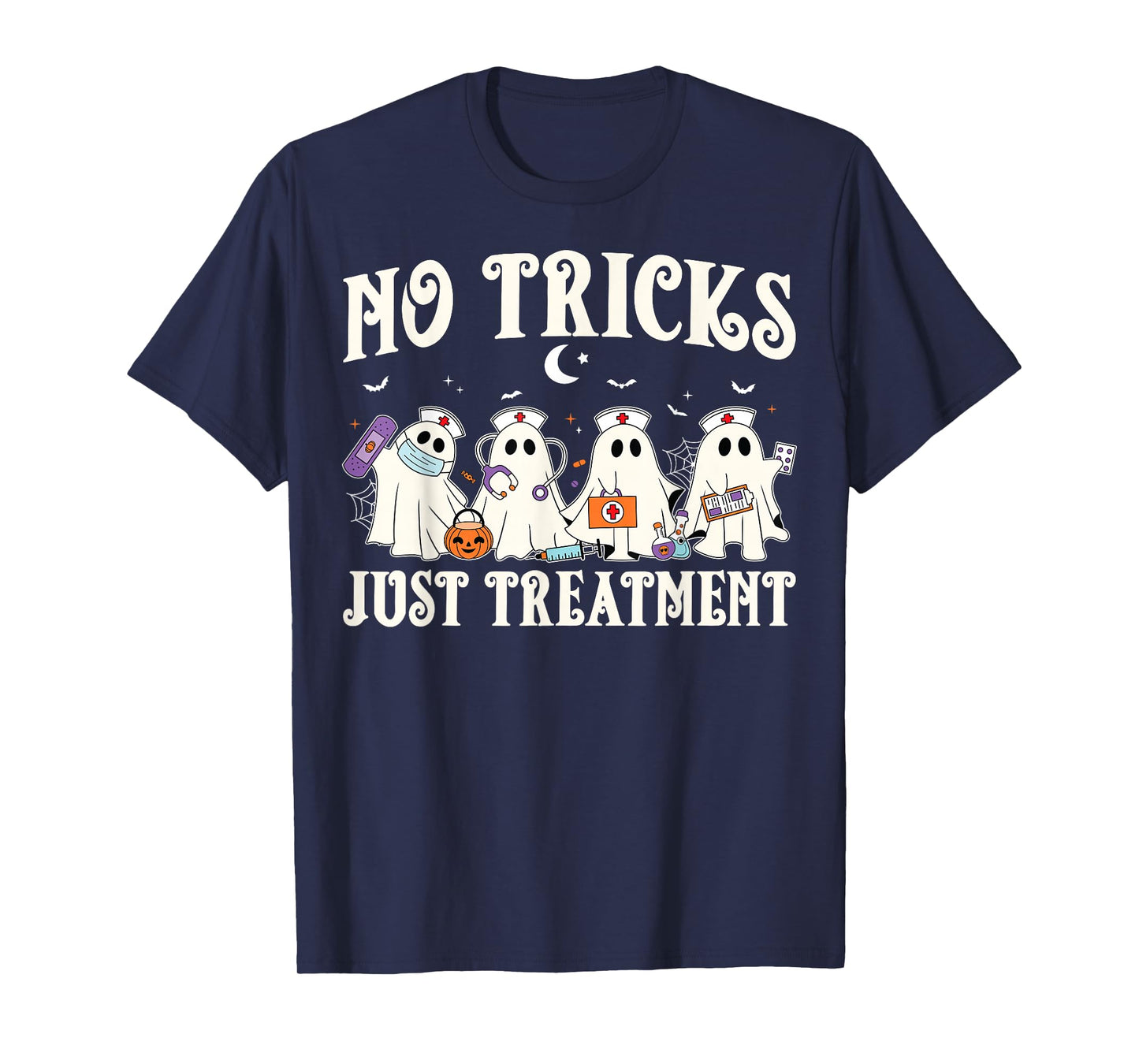No Tricks Just Treatment Nurse Ghost RN Spooky Halloween T-Shirt