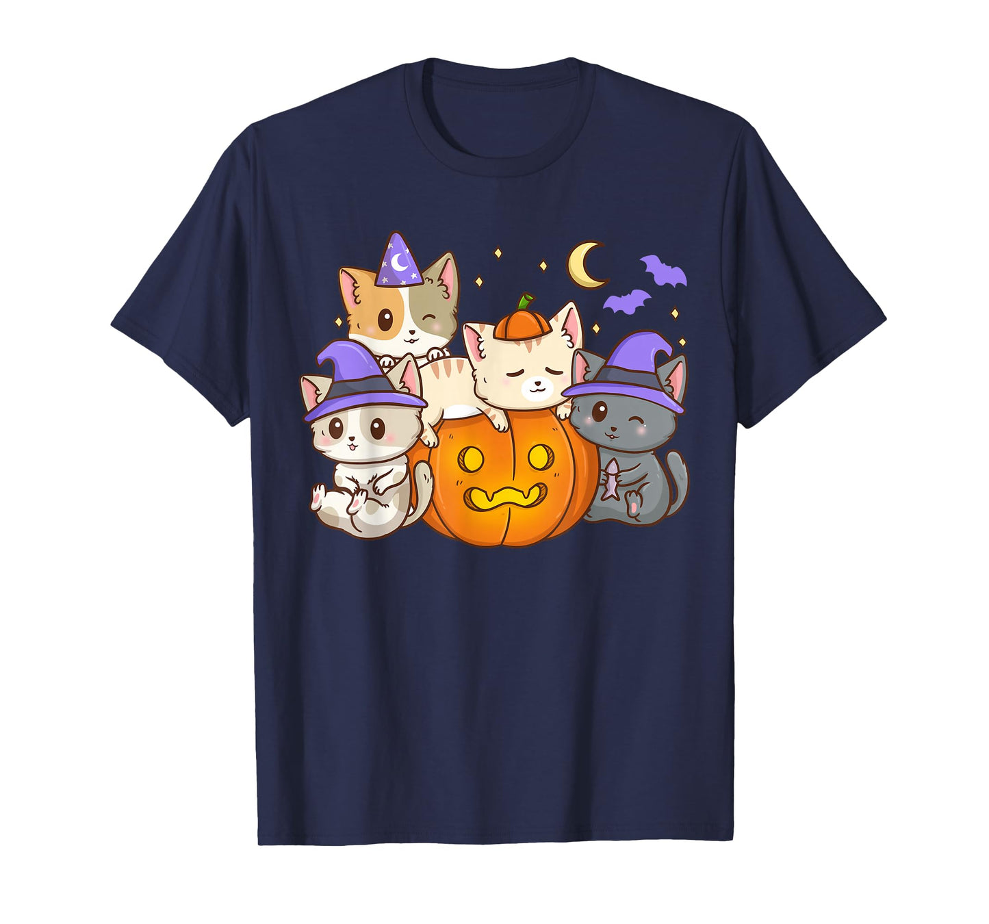 Halloween Cats Anime Cat Kawaii Neko Pumpkin Cat Lover Witch T-Shirt