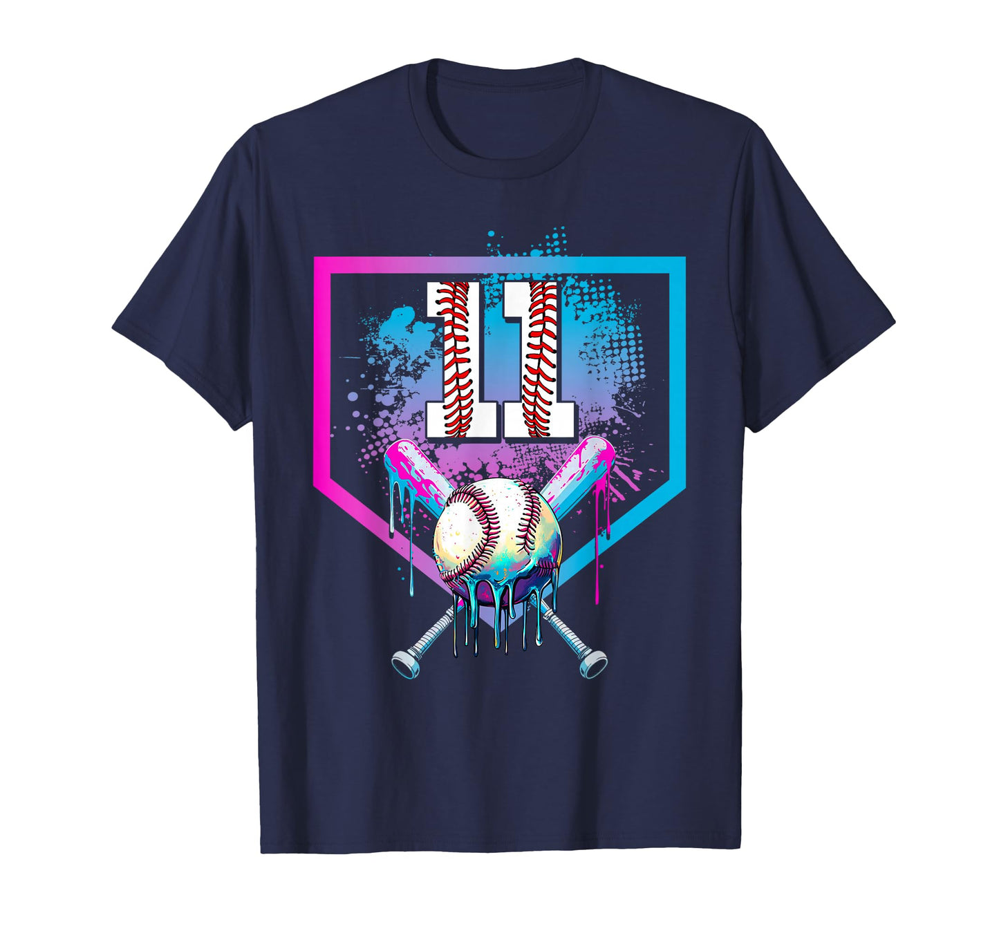 Baseball Drip 11th Birthday Home Plate Boy Youth 11 Year Old T-Shirt