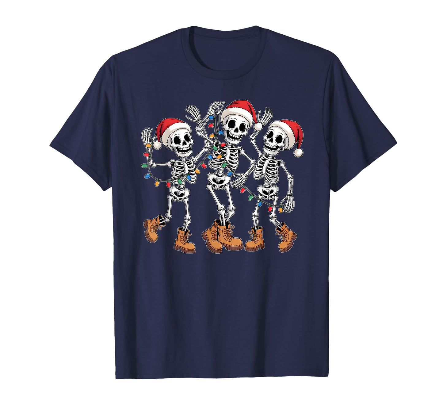 Dancing Skeleton Christmas Lights Santa Hat Xmas Pajamas T-Shirt