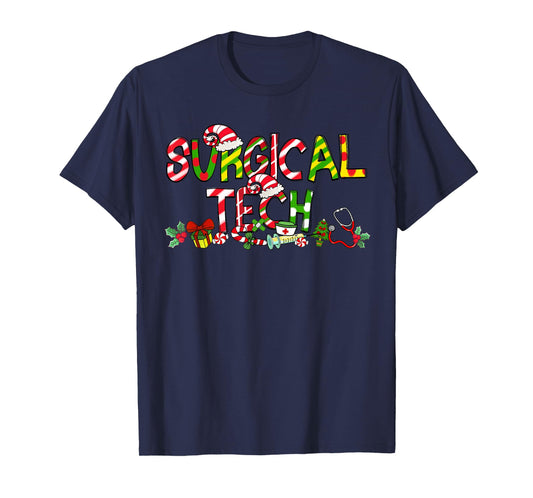 Surgical Tech Santa Hat Candy Cane Christmas Funny Xmas T-Shirt