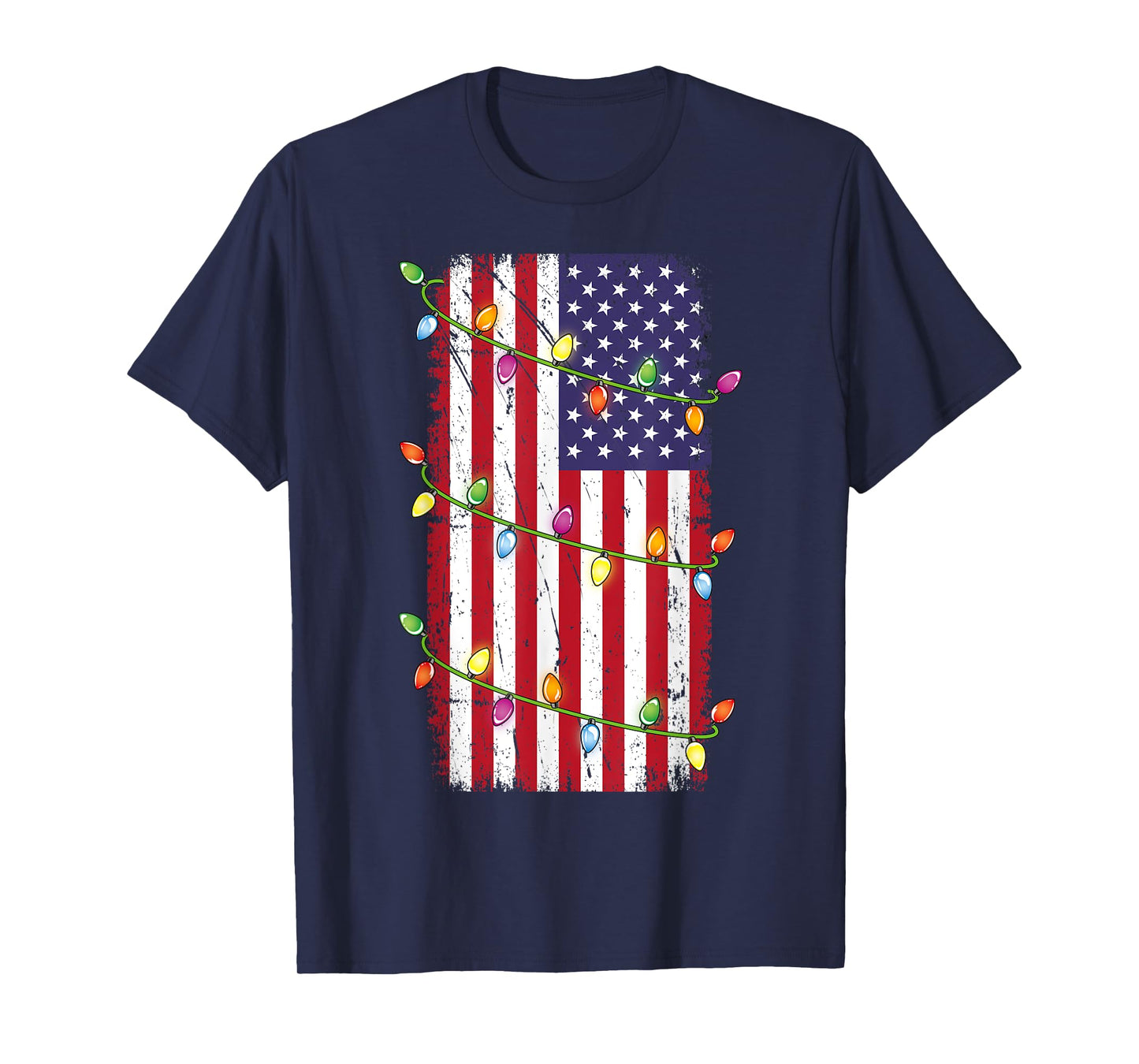 Christmas Lights USA Flag Shirt Patriotic Veteran Christmas T-Shirt
