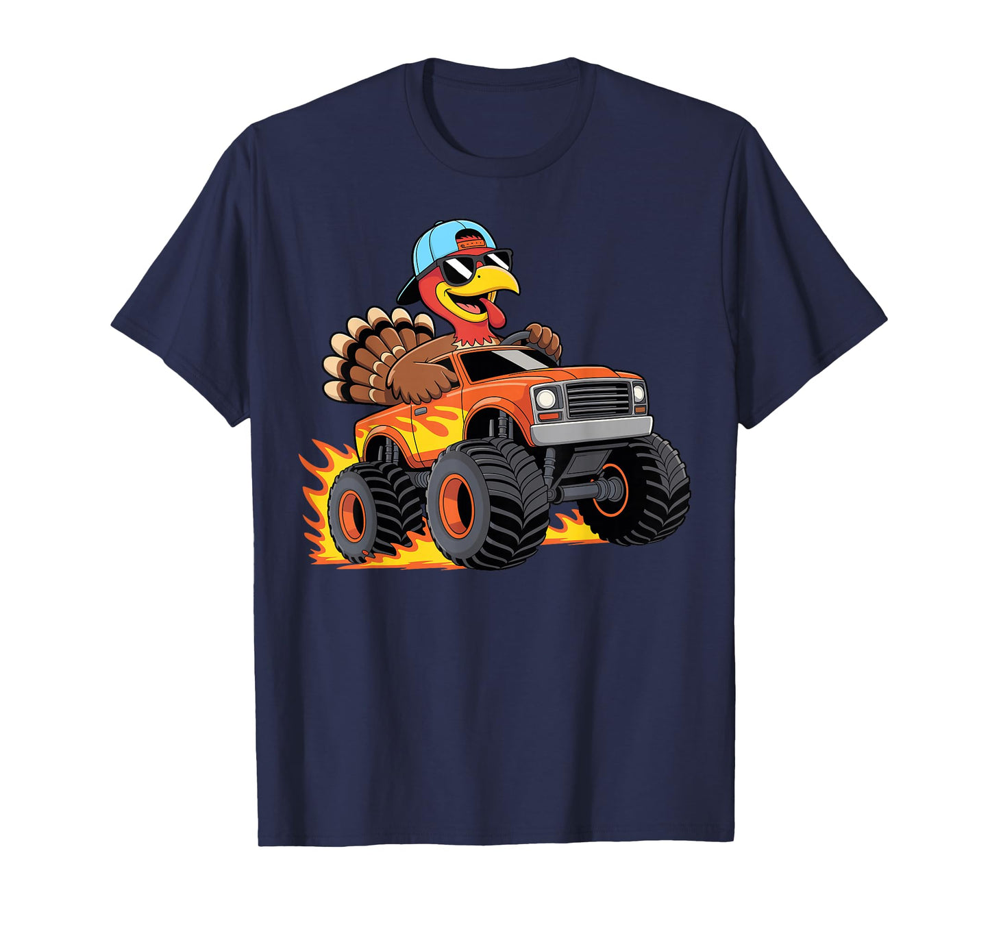 Thanksgiving Turkey Riding Monster Truck Boys Kids Youth T-Shirt