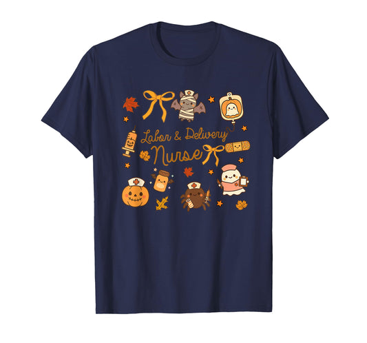 Labor and Delivery Nurse Halloween Pumpkin Ghost Autumn Fall T-Shirt
