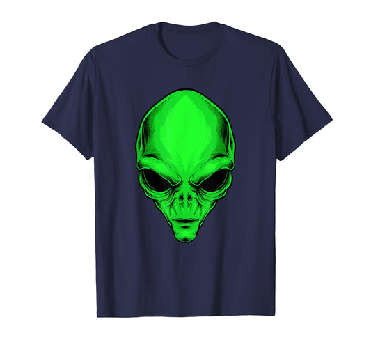 Green Alien Head Cartoon Funny Alien Costume T-Shirt