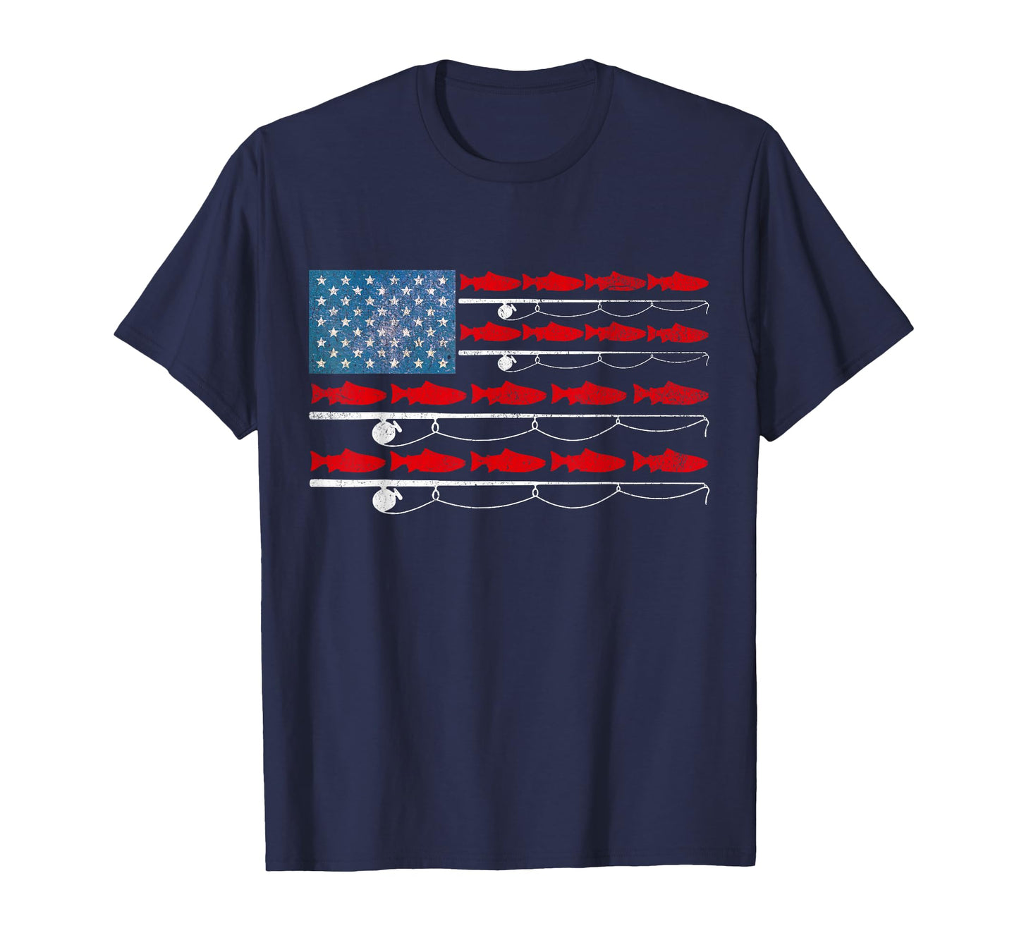 USA Flag Salmon Fishing Poles Patriotic Fisherman Flag T-Shirt