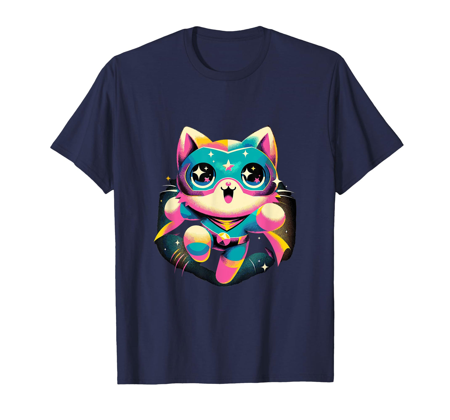 Kawaii Cat Hero - Cute Anime Superhero T-Shirt, Small, Black