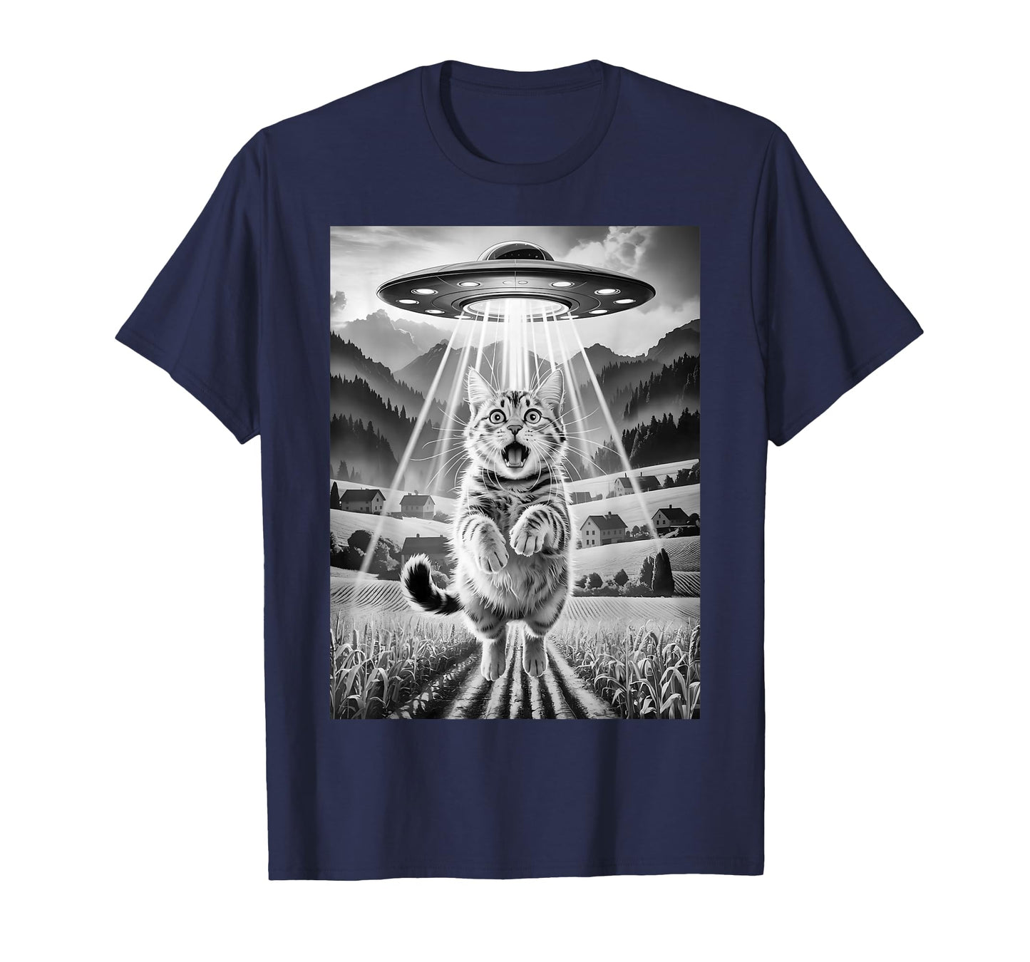 Cat UFO Alien Abduction Funny Graphic Tees Men Women Kids T-Shirt
