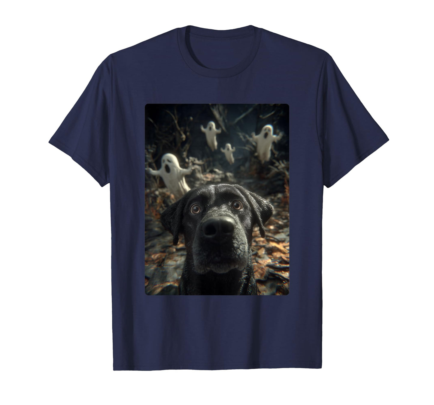 Labrador Selfie with Ghosts Haunted Forest Halloween Dog T-Shirt