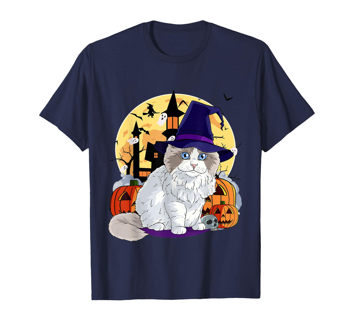 Cute Ragdoll Cat Halloween Witch Pumpkin Men Women Kids T-Shirt