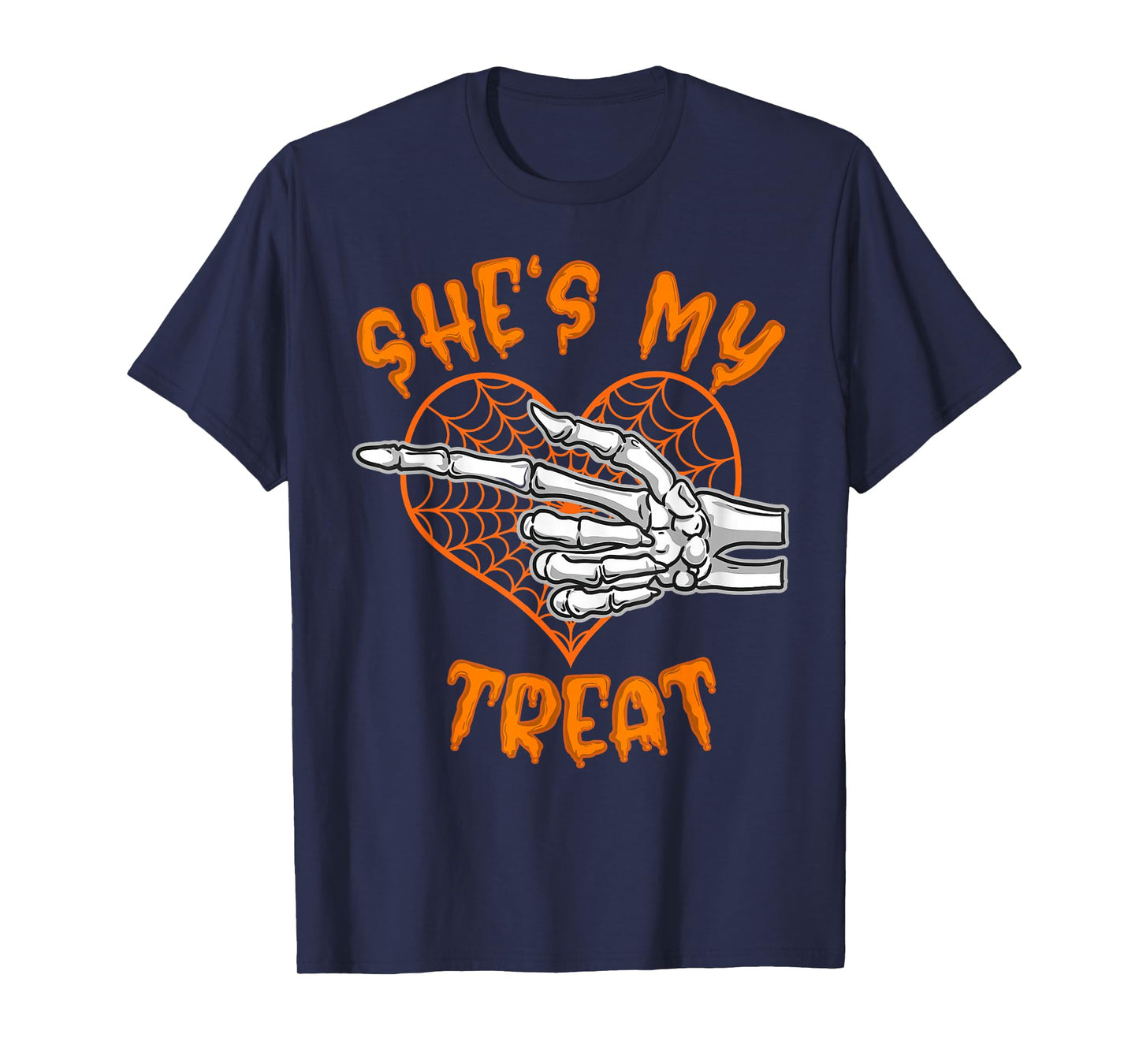 Halloween She's My Treat Funny Ghost Skeleton Spooky Couples T-Shirt