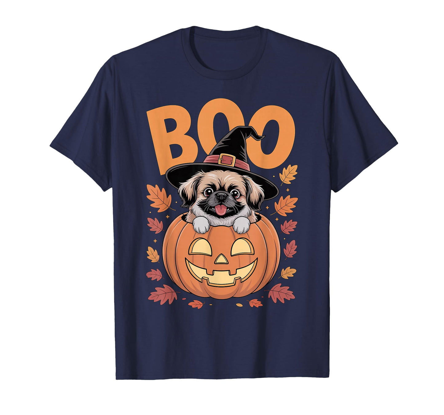 Peke Costume on Pumpkin Halloween Pekingese T-Shirt