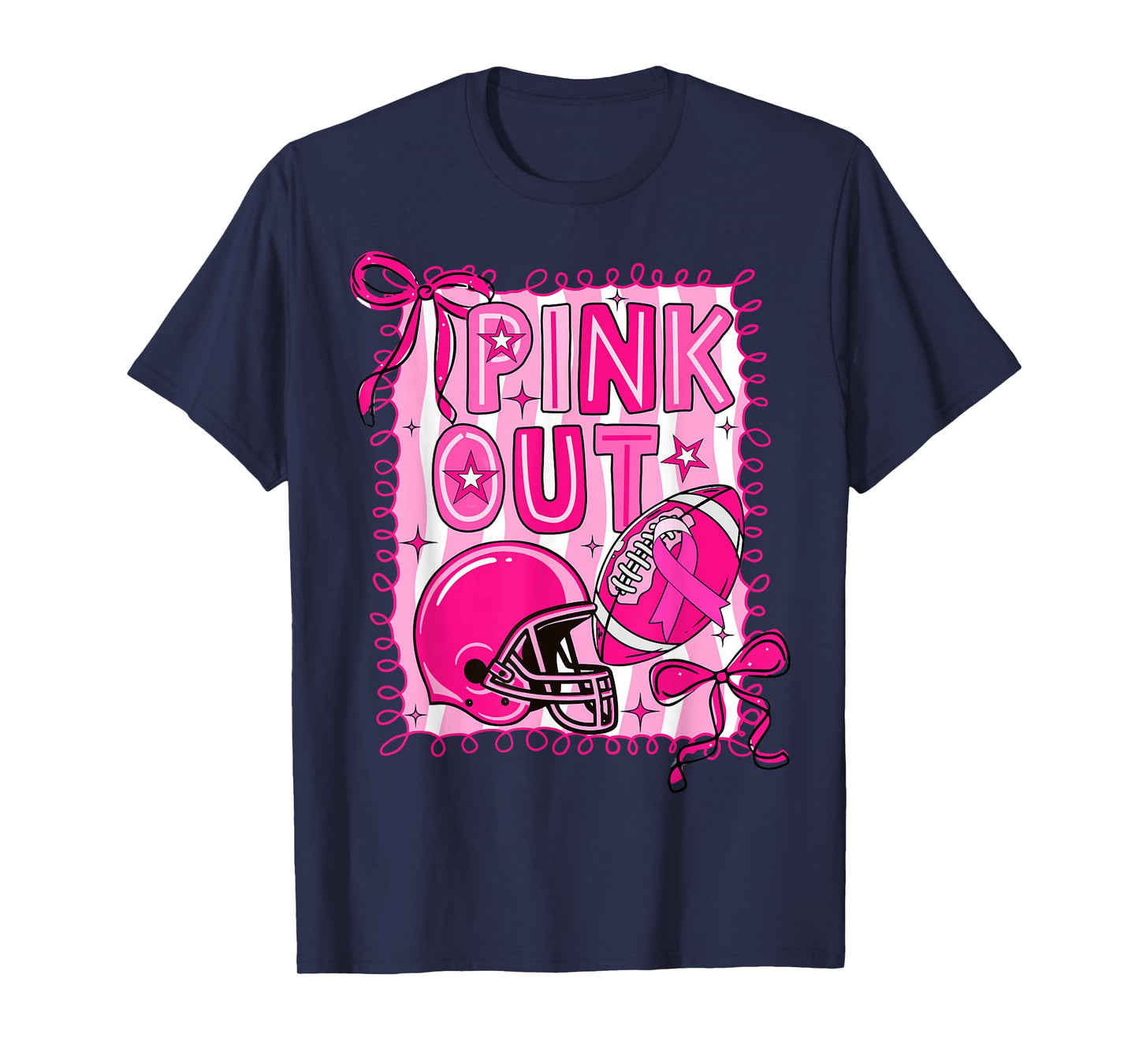 Pink Out Football Breast Cancer Awareness Coquette Women Bow T-Shirt
