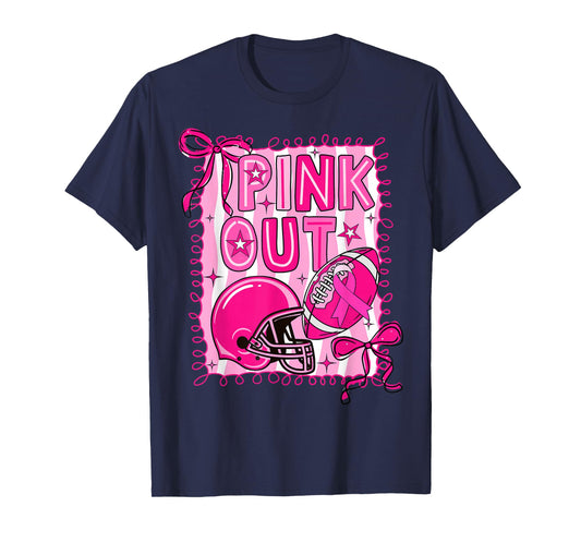 Pink Out Football Breast Cancer Awareness Coquette Women Bow T-Shirt