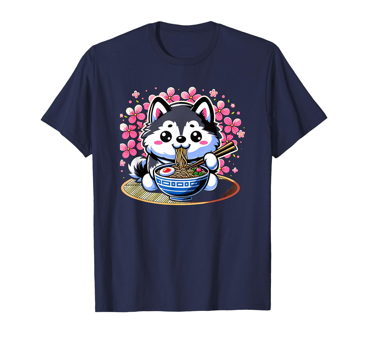 Kawaii Siberian Husky dog Eating Ramen T-Shirt