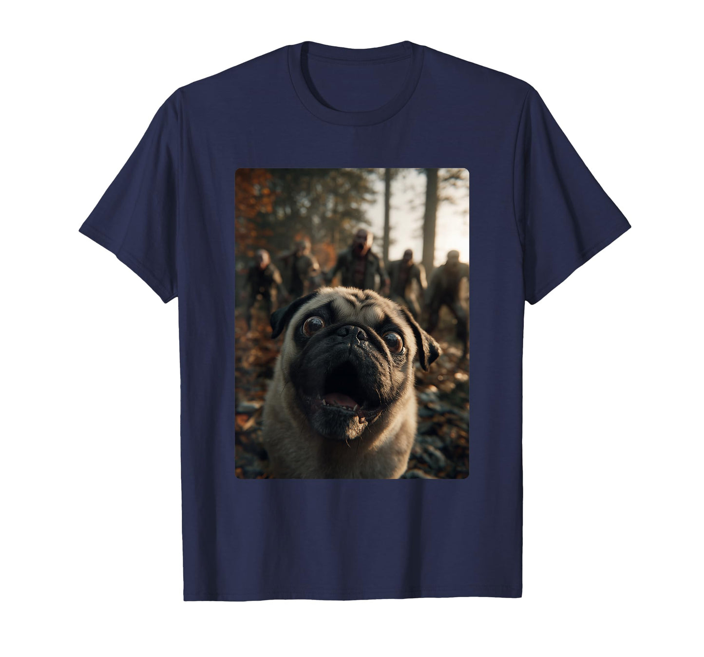 Funny Pug Selfie with Zombies Spooky Forest Halloween Dog T-Shirt