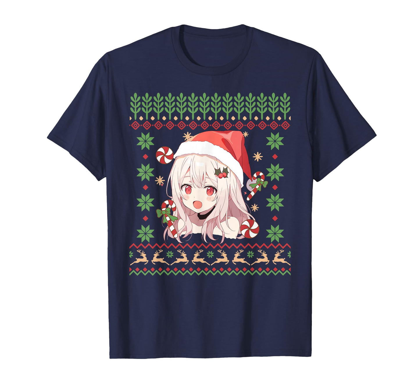 Cute Anime Girl Santa Hat Ugly Sweater Anime Otaku Christmas T-Shirt