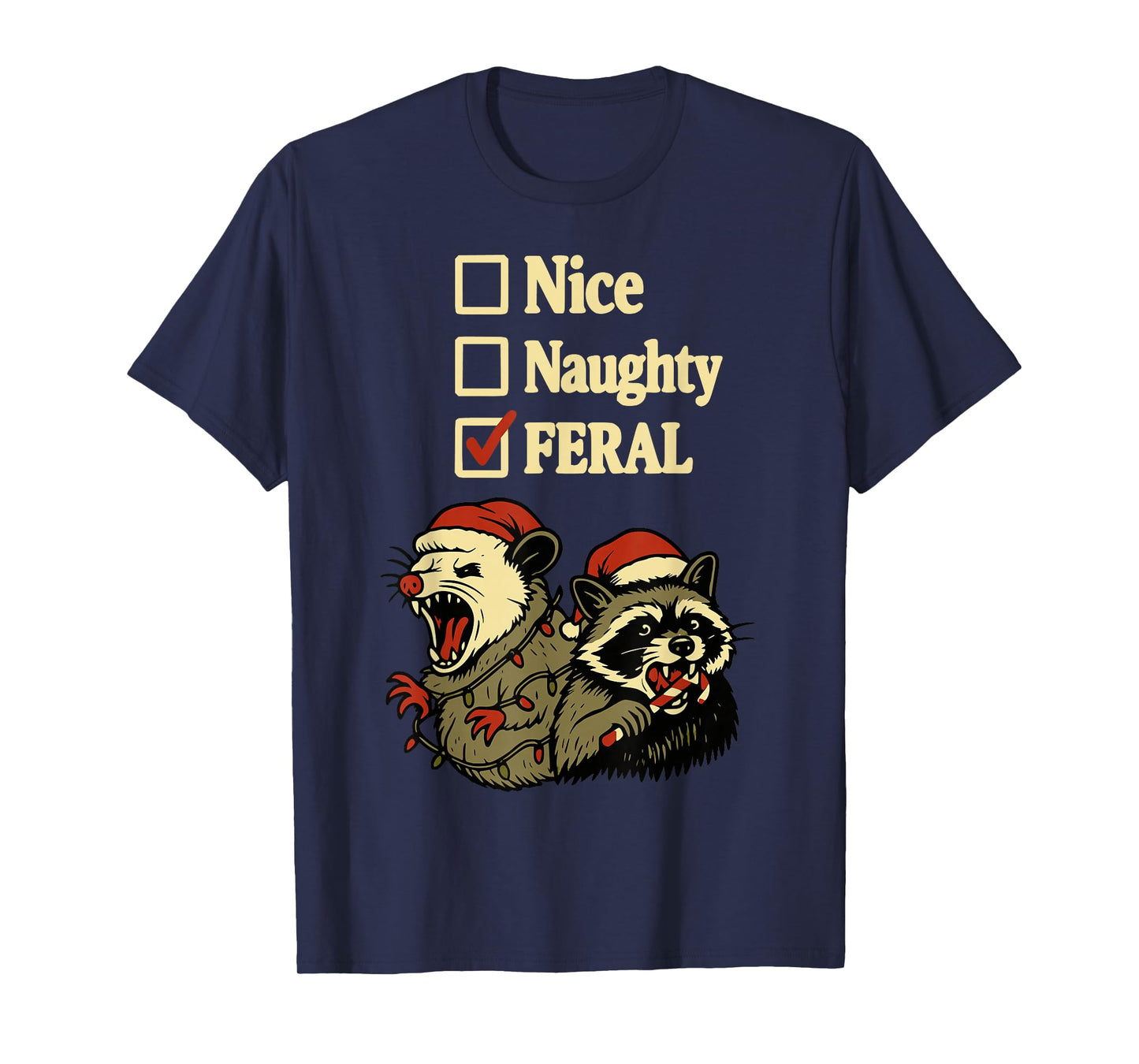 Funny Feral Christmas Raccoon and Possum Festive Xmas Animal T-Shirt
