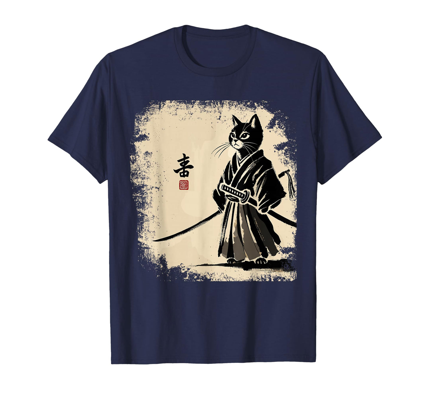 Samurai Cat Vintage Warrior Art Graphic Cat Art T-Shirt