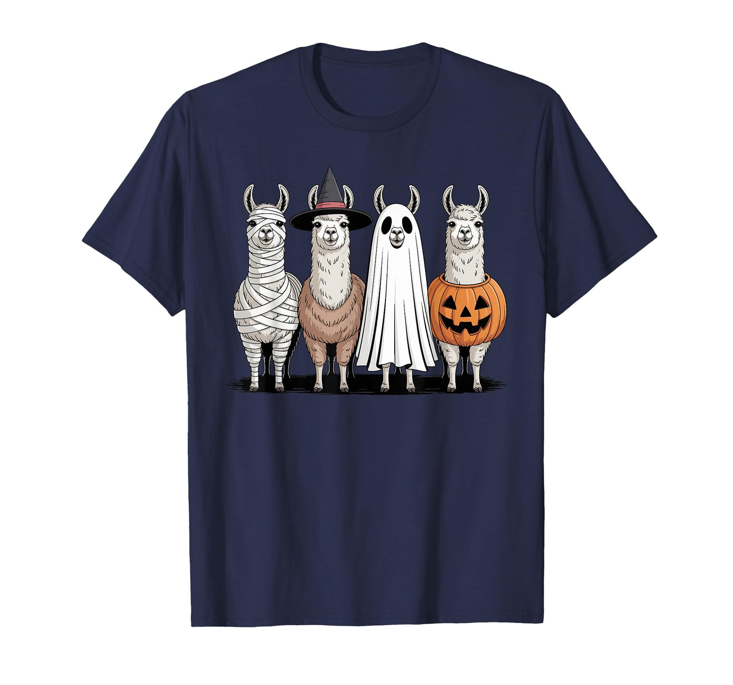 Spooky Ghost Llama Pumpkin Halloween Skeleton T-Shirt