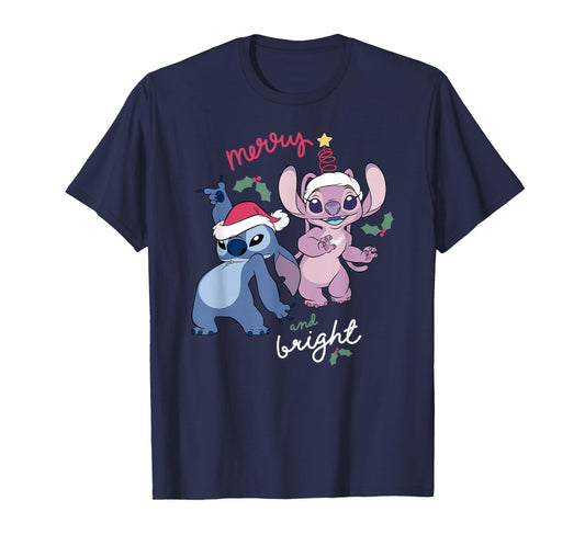 Disney Lilo & Stitch Christmas Merry & Bright Stitch & Angel T-Shirt