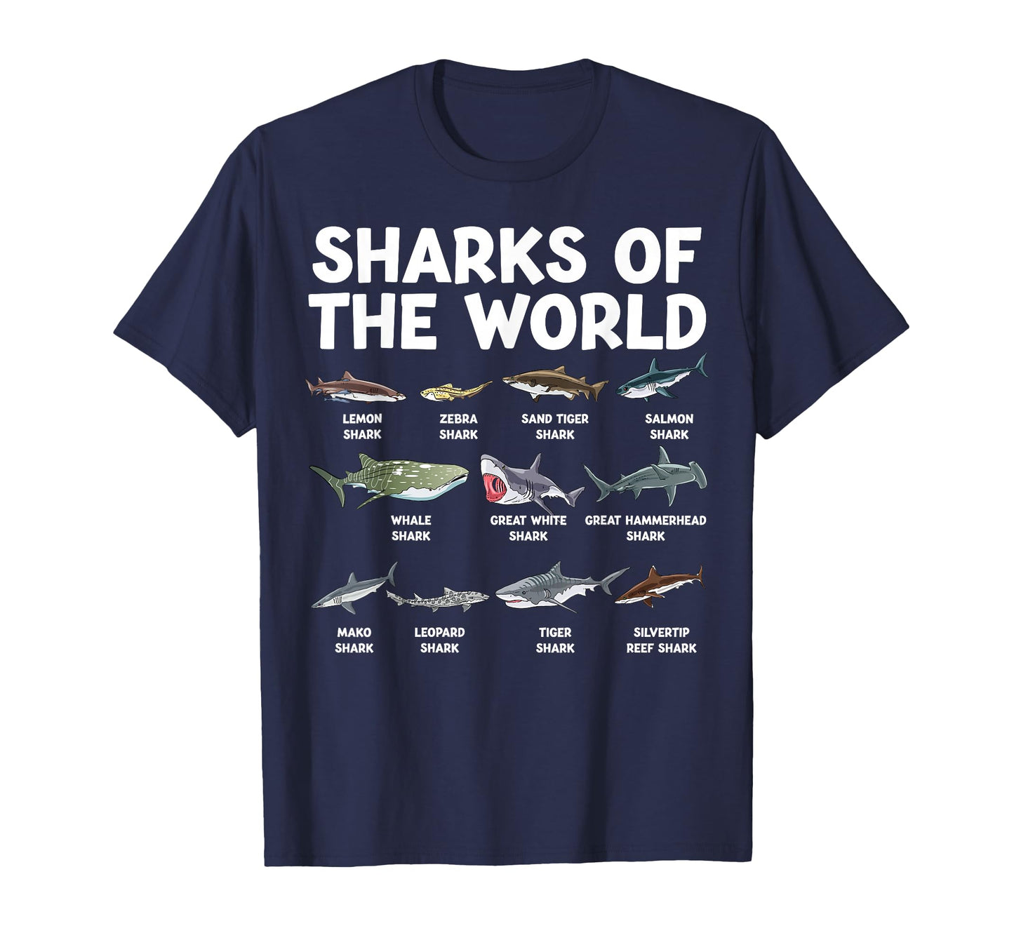 Sharks Of The World Kawaii Types Of Sharks Sea Animal Shark T-Shirt