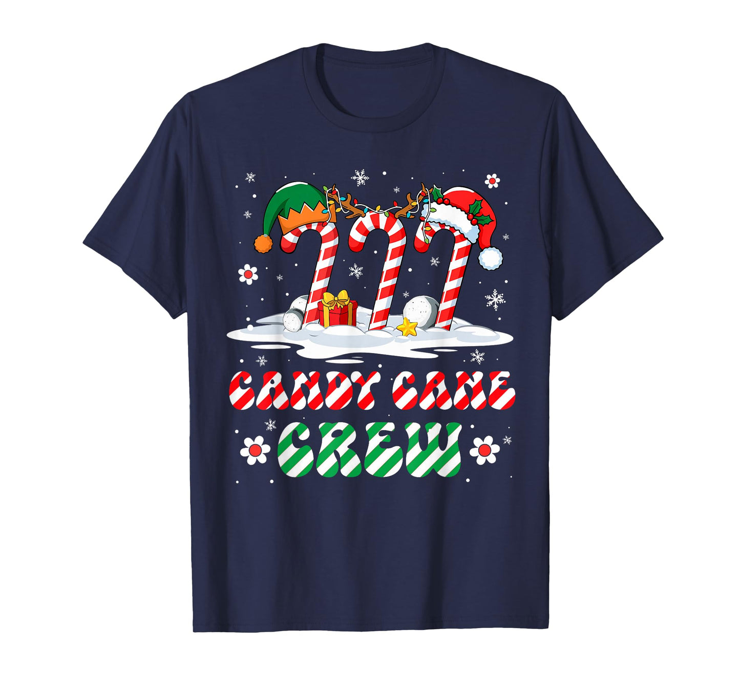 Candy Cane Crew Christmas Xmas Santa Mens Womens Kids Groovy T-Shirt