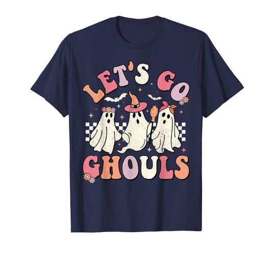 Let's Go Ghouls Halloween Ghost Outfit Costume Retro Groovy T-Shirt