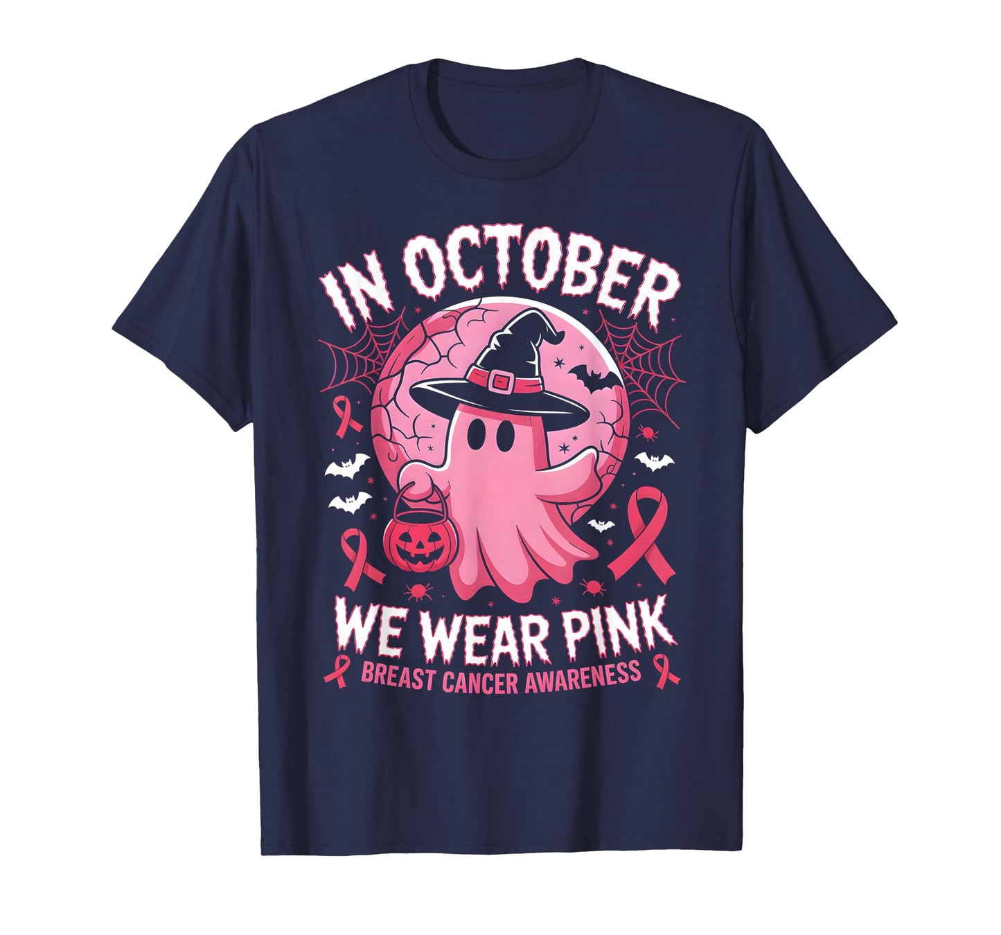 in October We Wear Pink Breast Cancer Awareness Halloween T-Shirt