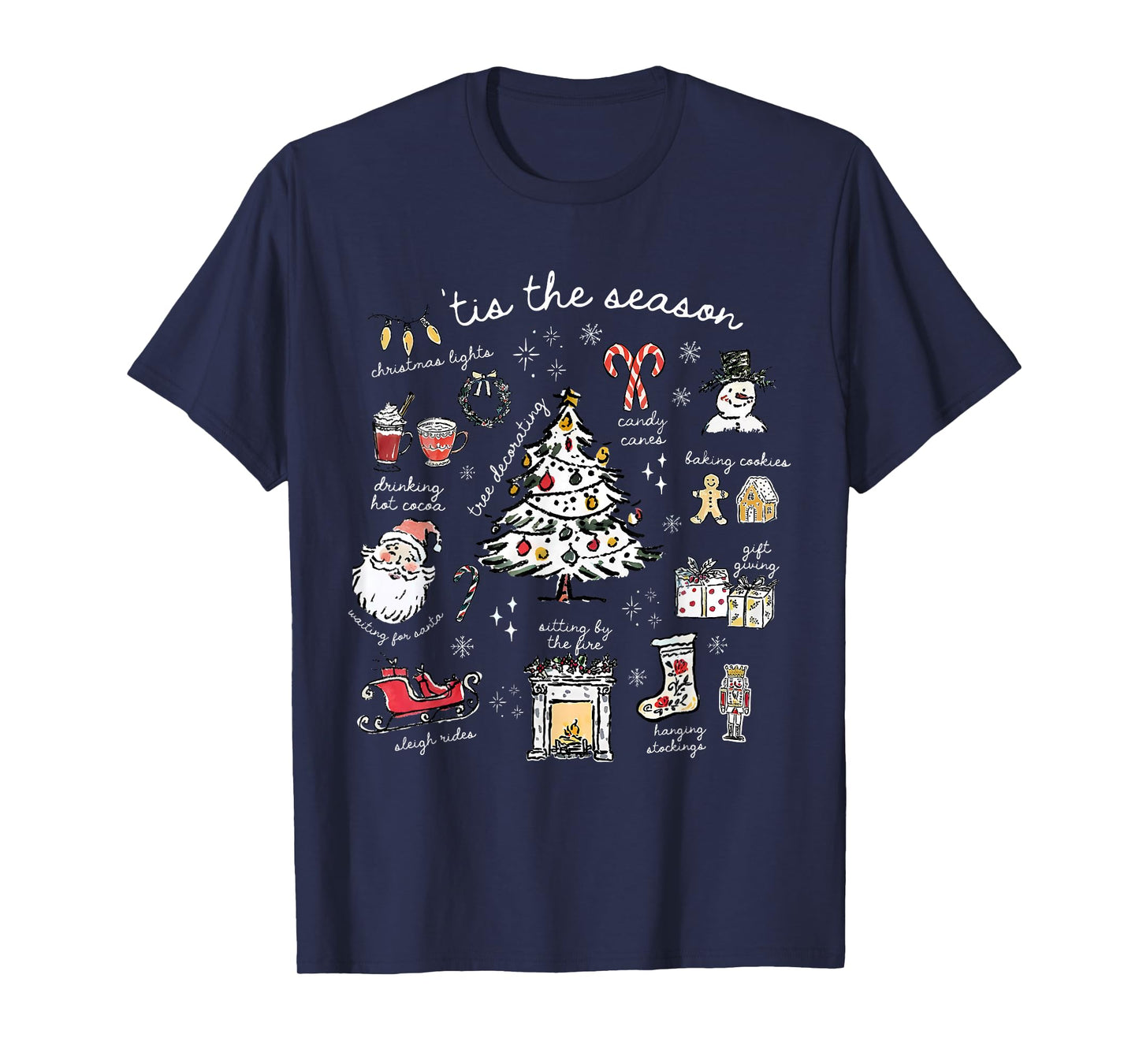 Retro Vintage Tis The Season Merry Christmas Doodles Snowman T-Shirt