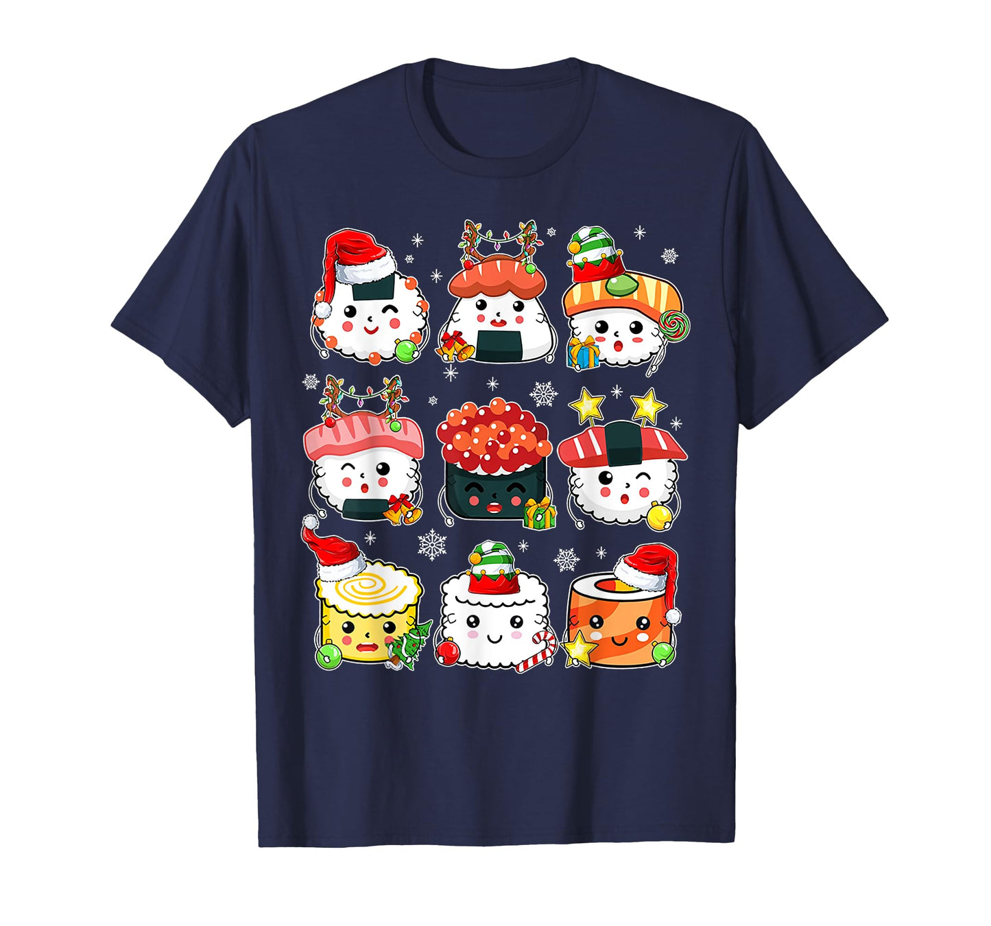 Christmas Kawaii Sushi Santa Hat Lights Japanese Food Lover T-Shirt