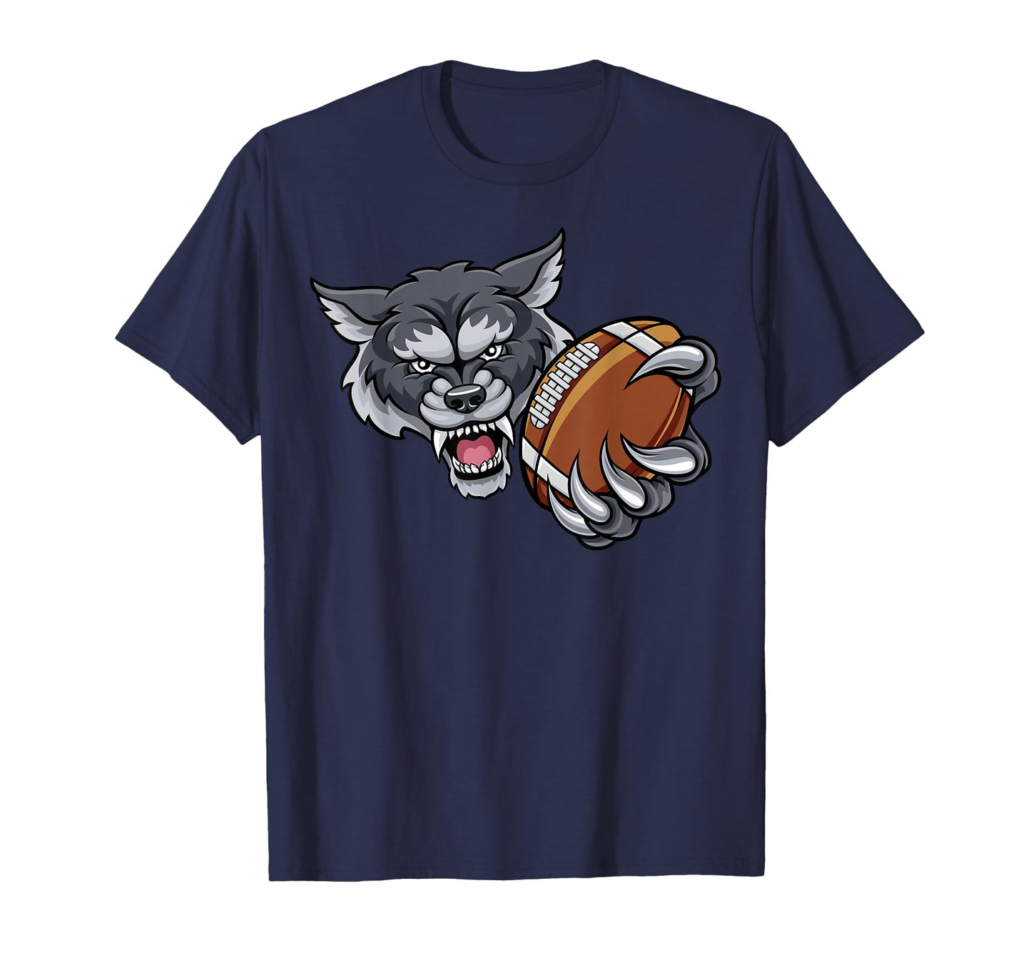 Wolf Cartoon Sports Team Mascot American Football Ball T-Shirt