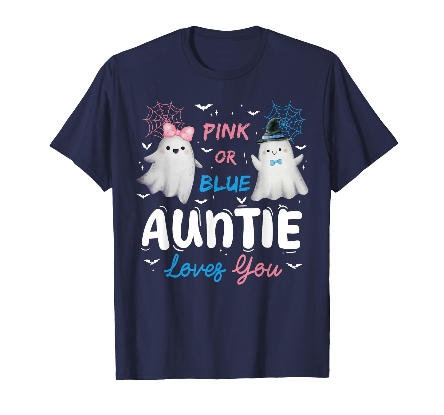 Pink or Blue Auntie Loves You Halloween Ghost Gender Reveal T-Shirt