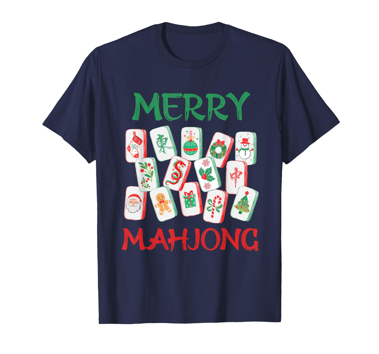 Watercolor Christmas Mahjong Tiles Chinese Mah Jong Xmas T-Shirt
