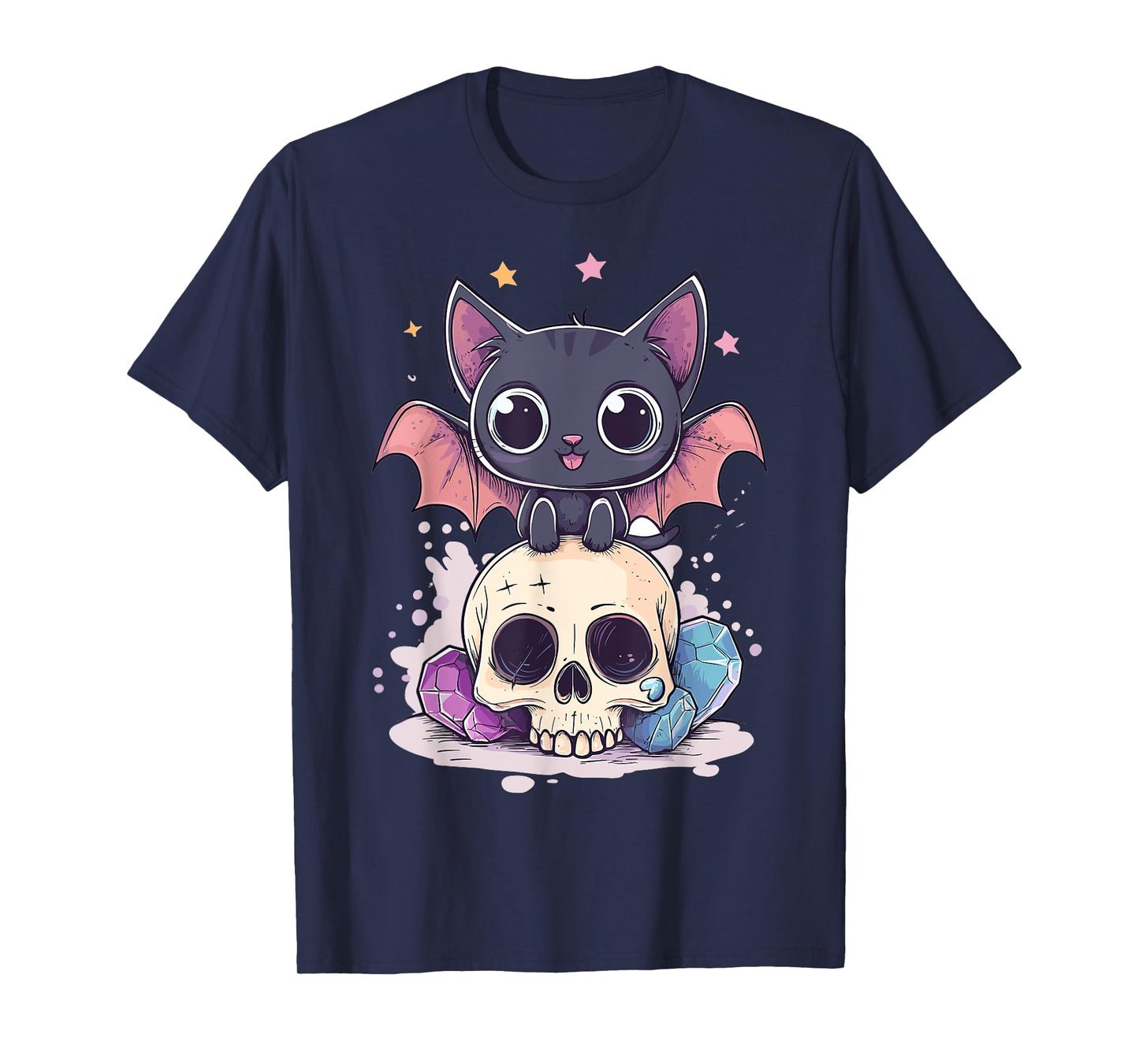 Pastel Goth Cat With Bat Wings Skull T-Shirt