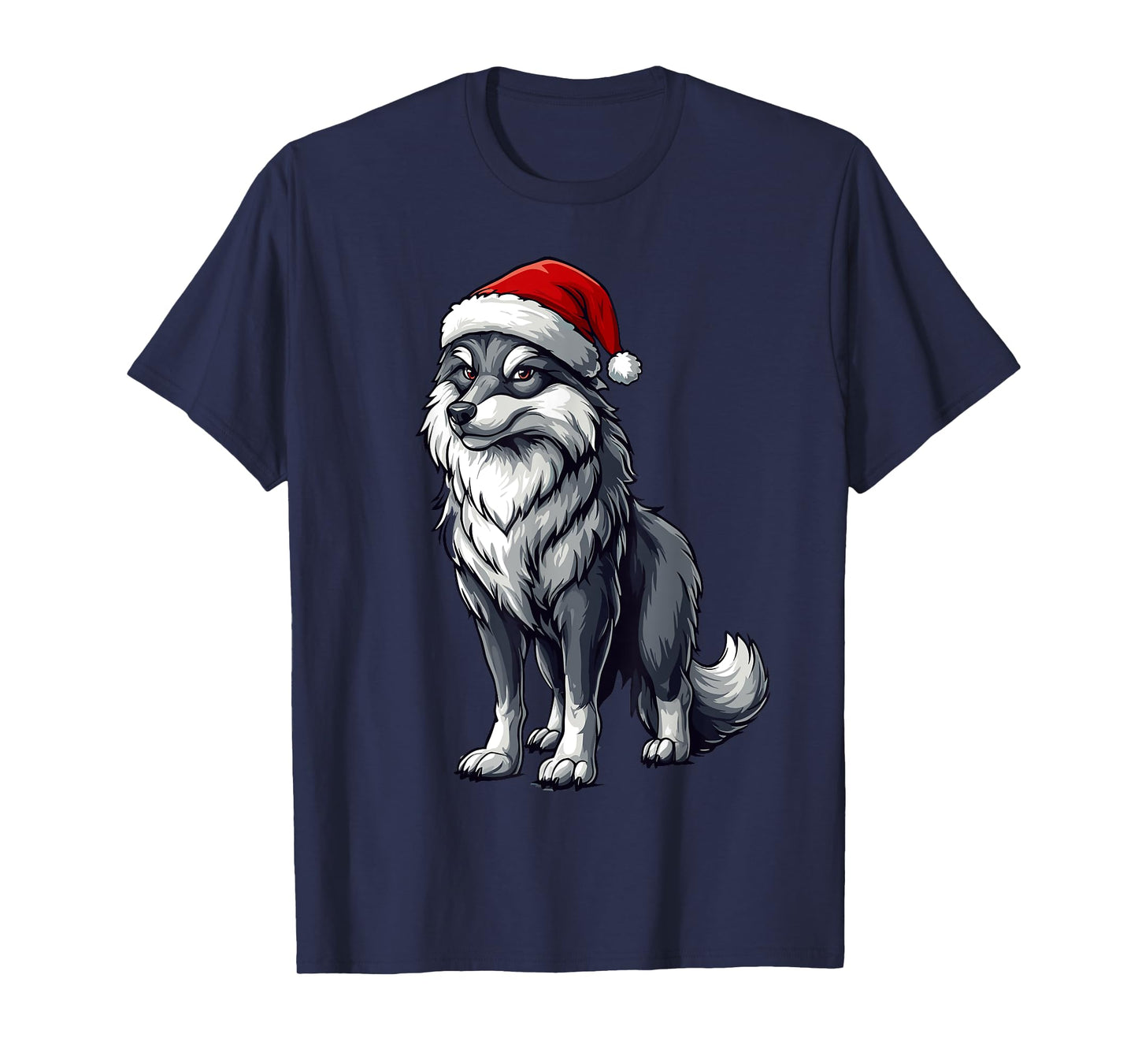 Wolf Santa Hat Boys Girls Kids Wolf Lovers Christmas Pajama T-Shirt
