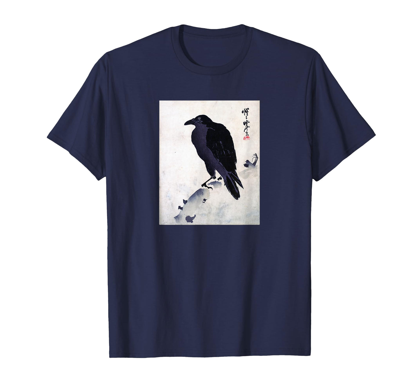 Japanese Crow Ink Art - Traditional Woodblock Bird T-Shirt