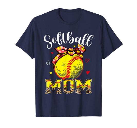 Softball Mom Headband Leopard Softball Ball Mothers Day Mama T-Shirt