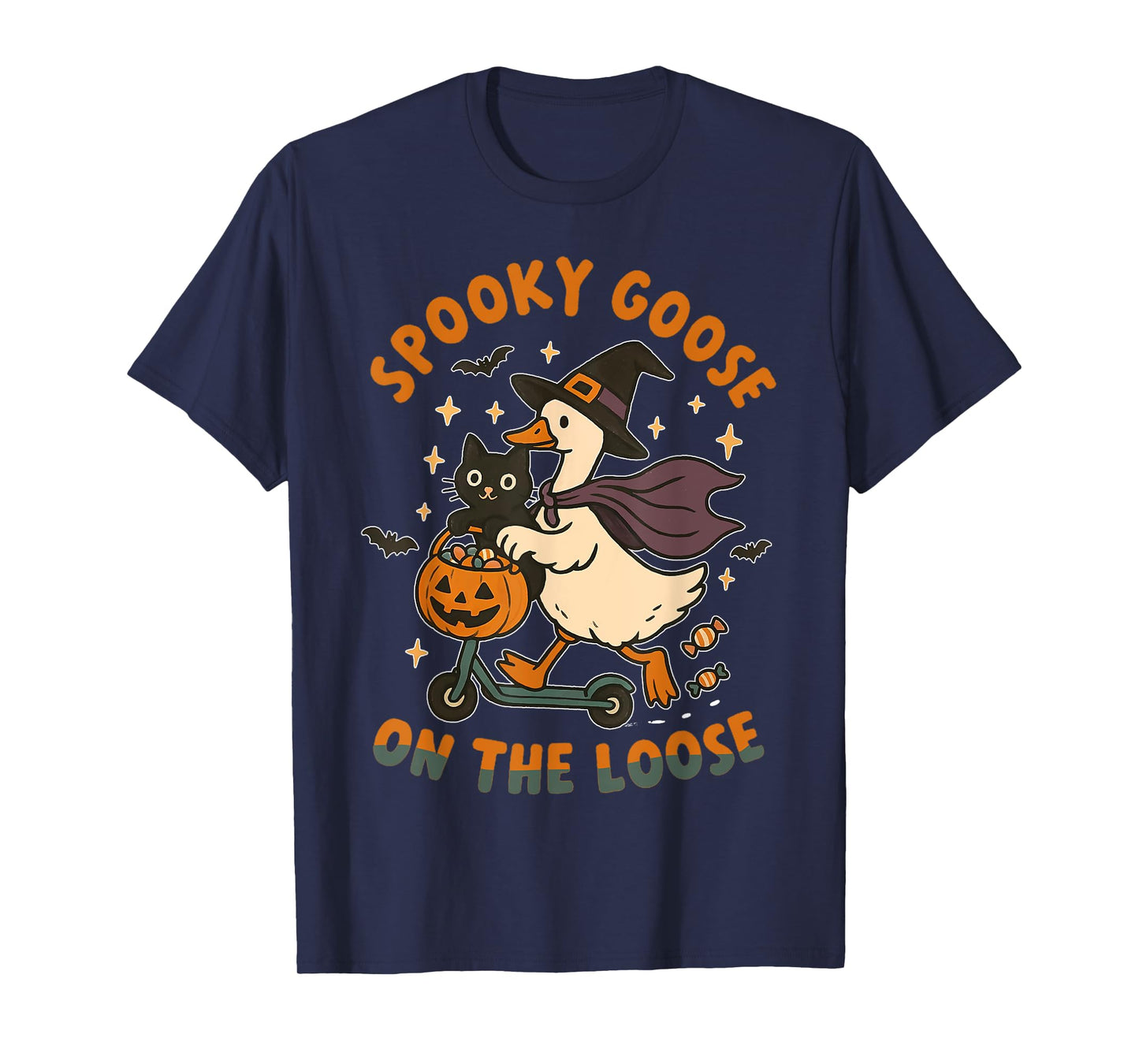 Spooky Goose On The Loose Witch Silly Goose Animal Halloween T-Shirt