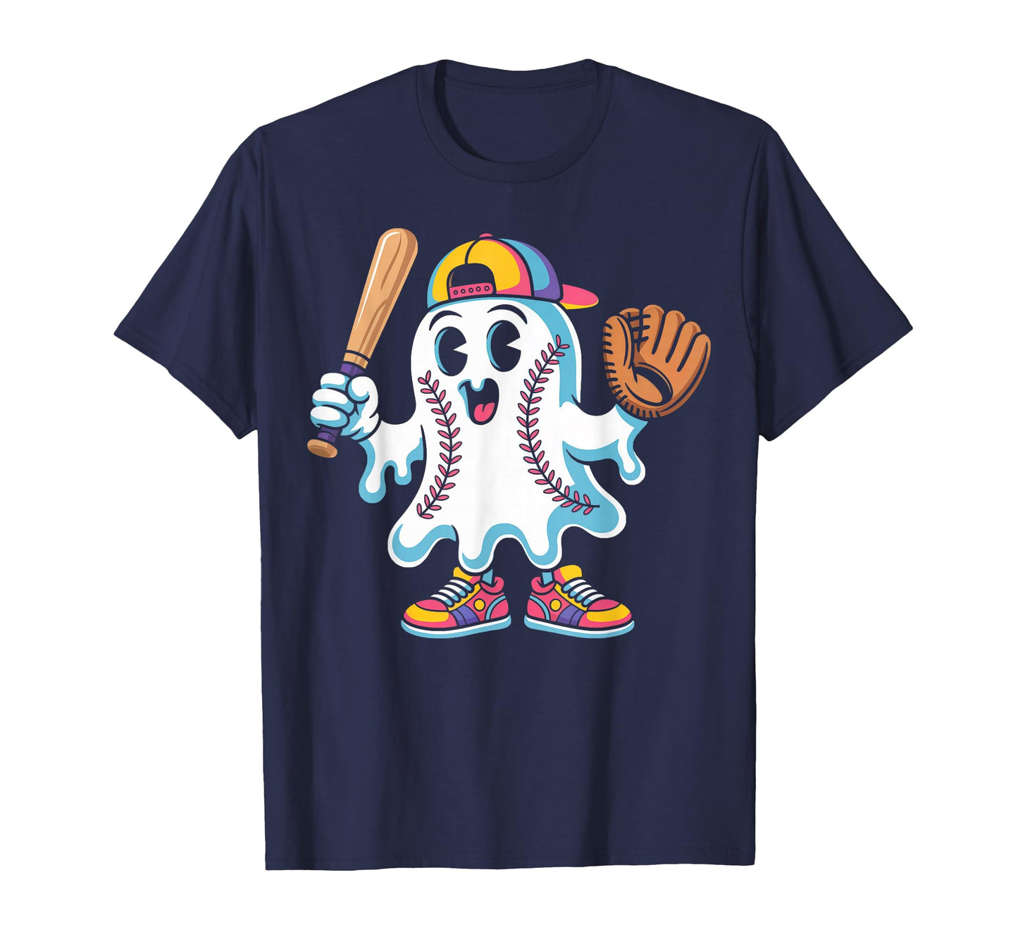 Ice Cream Drip Ghost Baseball Spots Baseball Drip Halloween T-Shirt