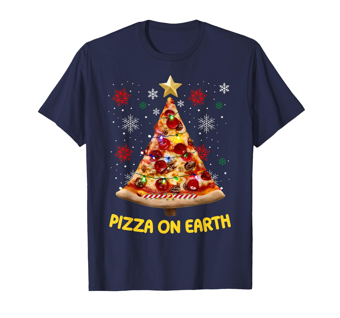 Pizza on Earth Christmas Tree Funny Xmas Pizza Fast Food Tee T-Shirt