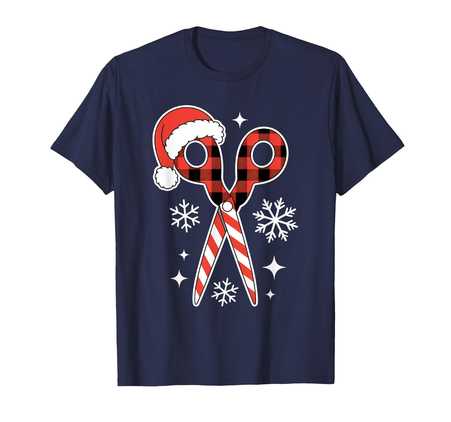 Christmas Buffalo Plaid Scissors with Santa Hat Men Women T-Shirt