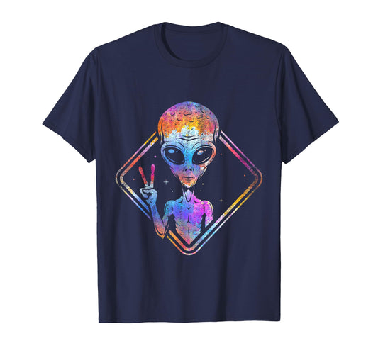 Hippie Peace Sign Outer Space Gift Alien T-Shirt