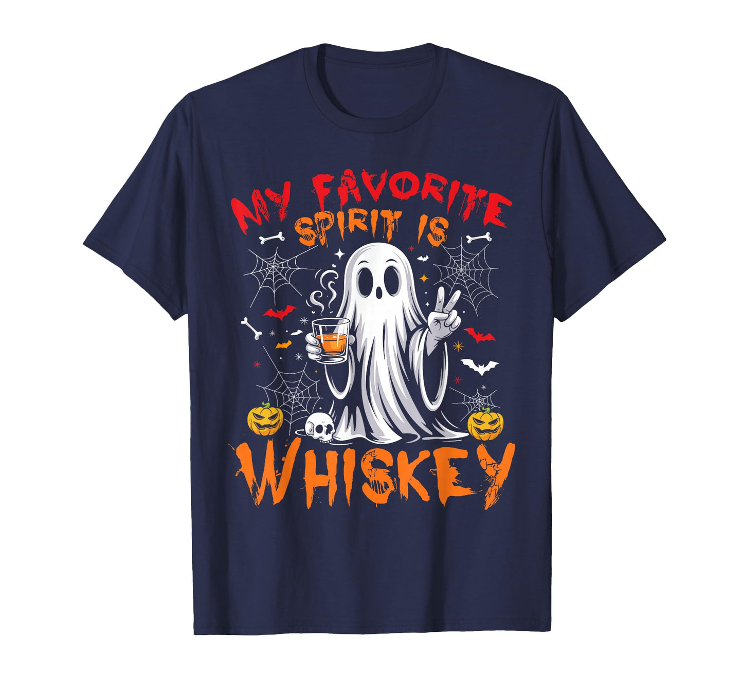 Funny Ghost Halloween My Favorite Spirit is Whiskey Men T-Shirt