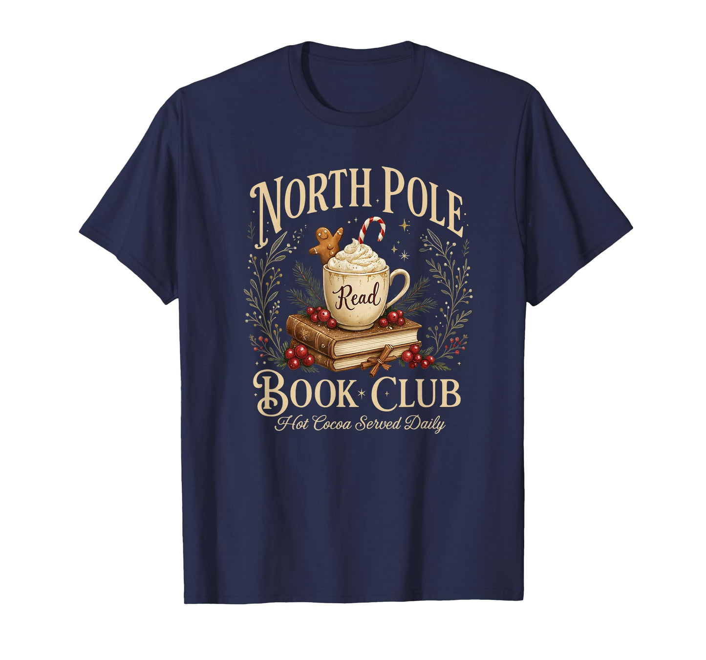 North Pole Book Club Christmas Reading Hot Cocoa Graphic T-Shirt