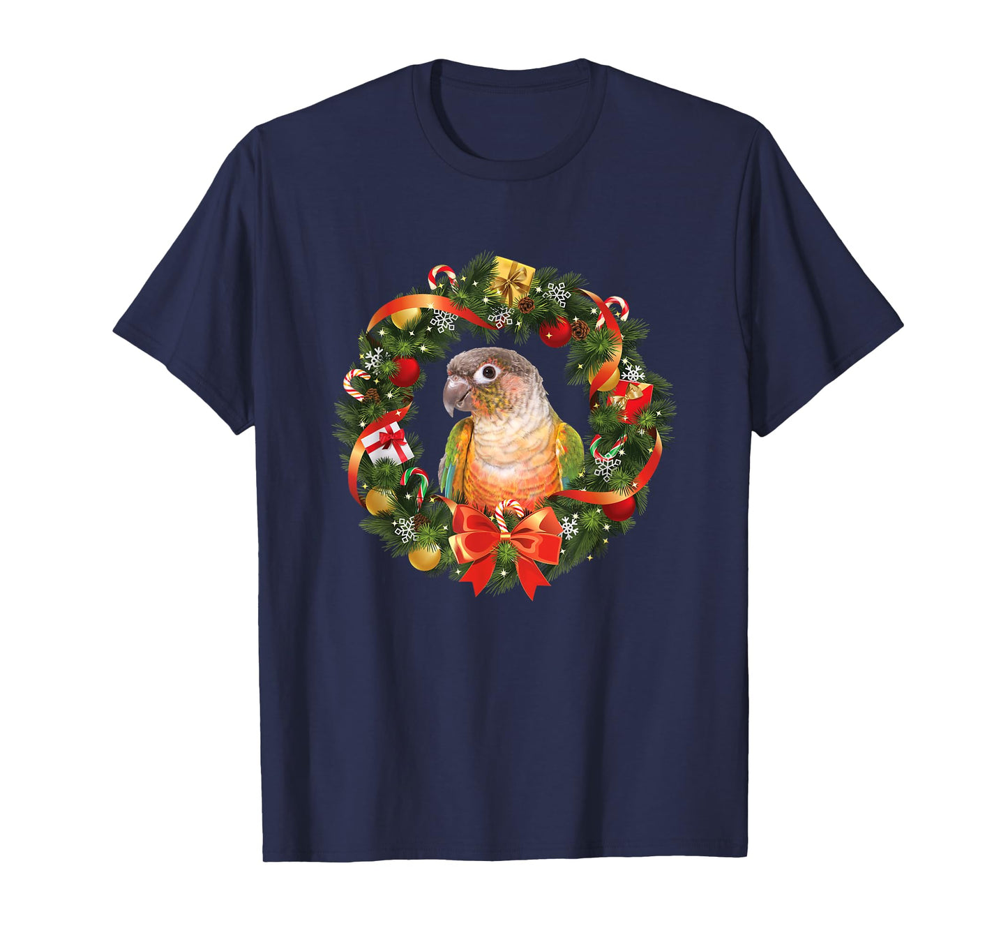 Green Cheek Conure Parrot Christmas Wreath T-Shirt