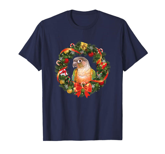 Green Cheek Conure Parrot Christmas Wreath T-Shirt