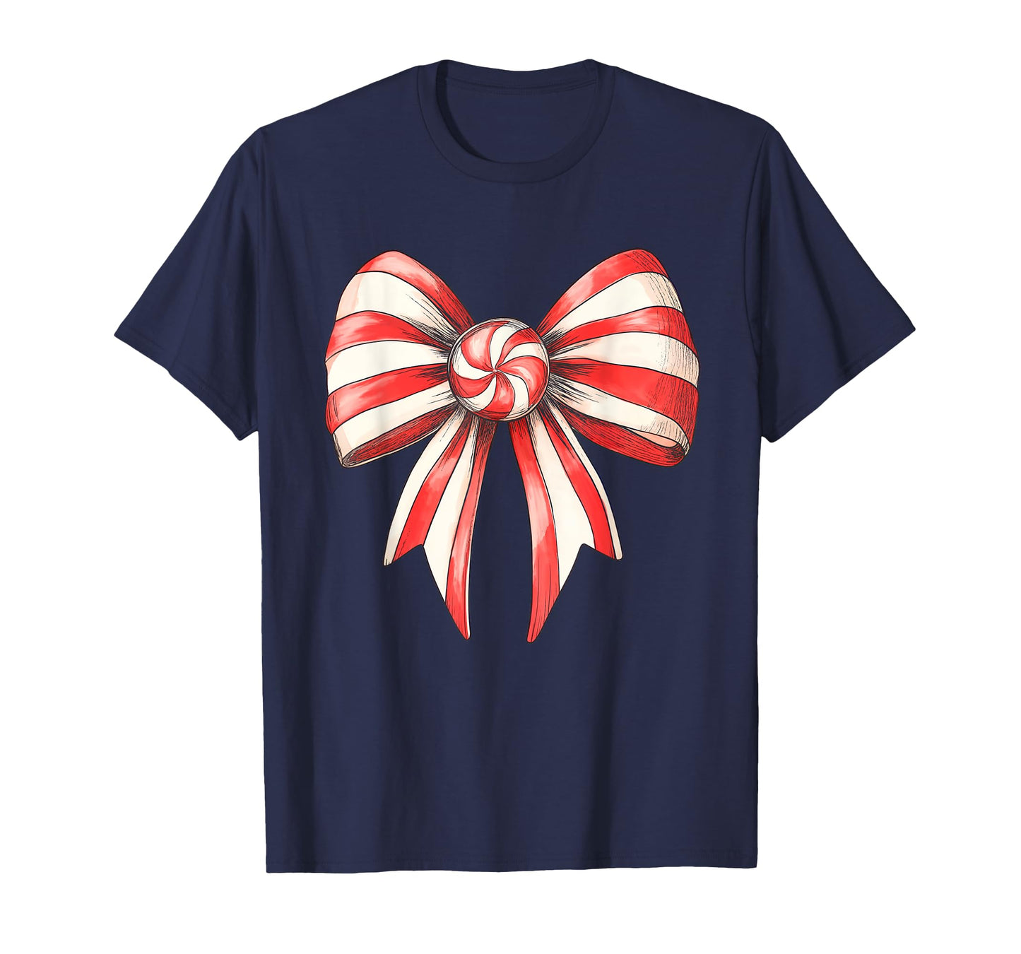 Coquette Christmas Bow Girls Women Holiday Ribbon Candy Cane T-Shirt